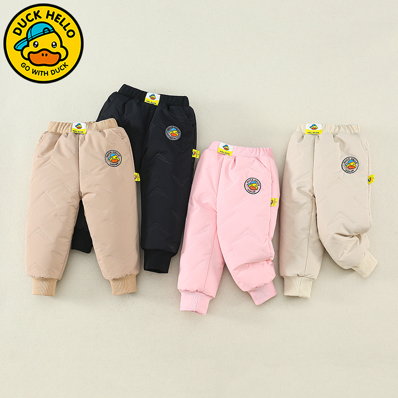 小黄鸭儿童羊毛蚕丝棉裤冬季外穿加厚男童女童一条过冬