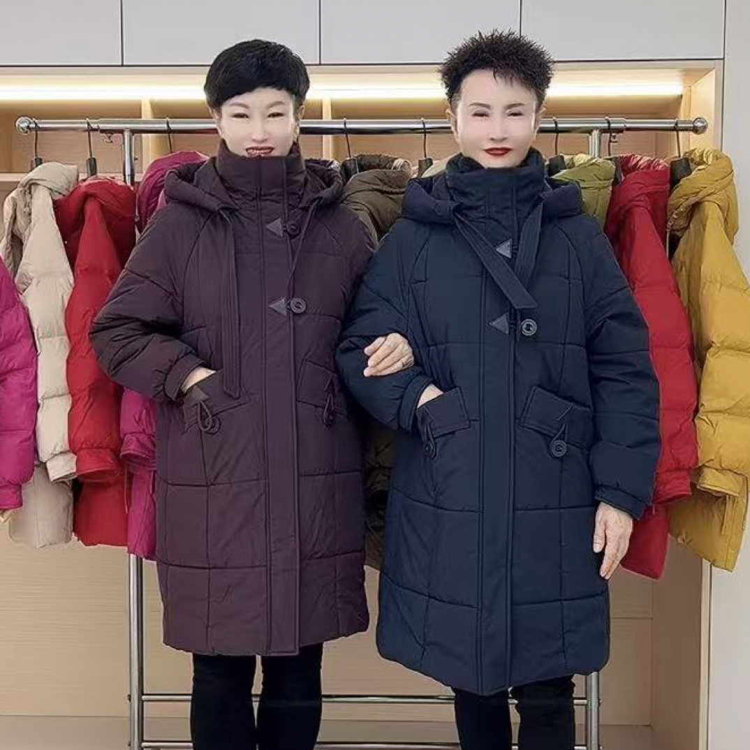 冬季新款82509连帽中长款中老年女士休闲棉衣