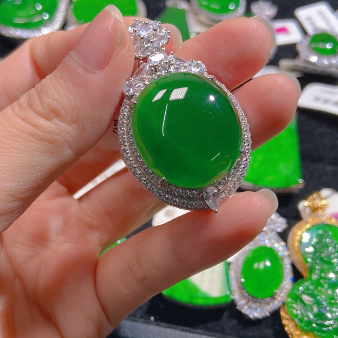 翡翠吊坠(不含链)银S925镶嵌