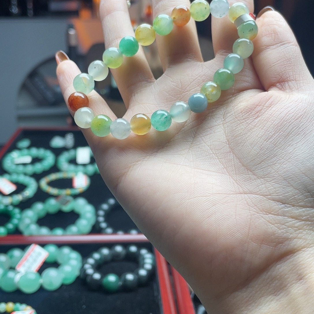 石英质玉（非洲翠）银S925镶嵌手串