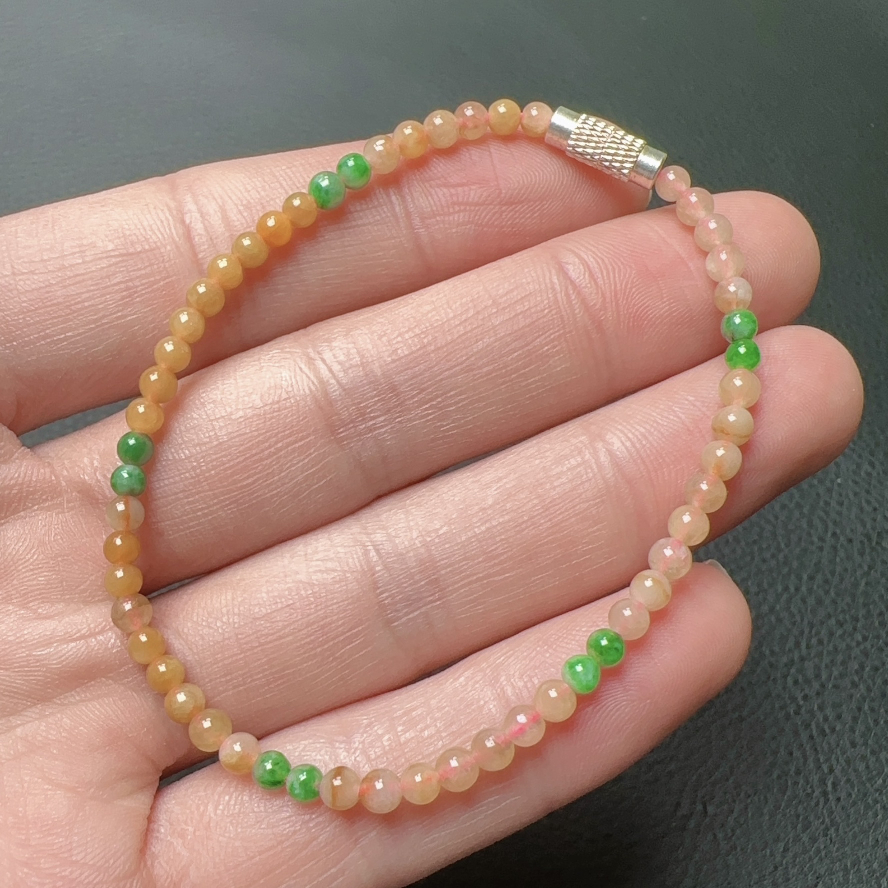缅甸天然翡翠A货 冰胶黄绿小米珠手链精致时尚百搭女款卡3.4mm