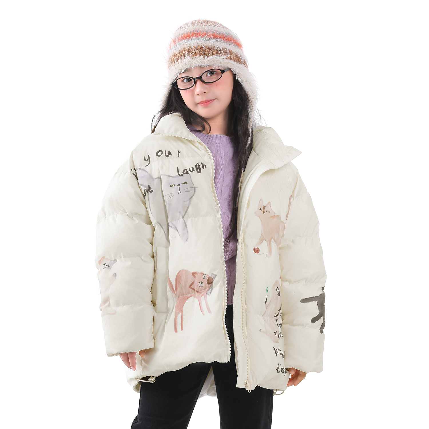 【KALAM1LE】儿童亲子装冬季百搭休闲百搭动物印花立领羽绒服23109