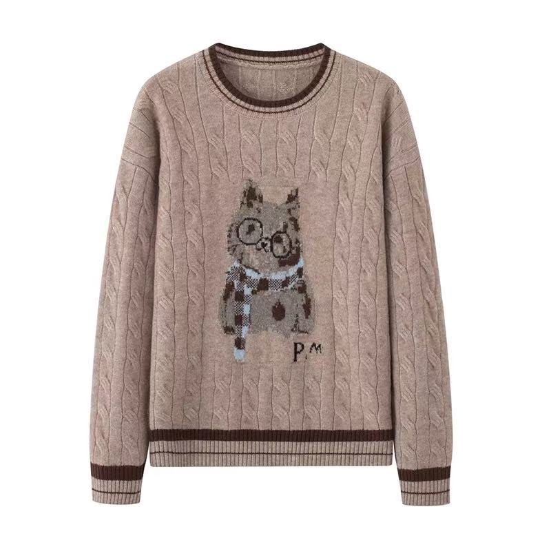 MM商场同款2025秋冬新款时尚减龄宽松圆领套头针织衫毛衣女3571