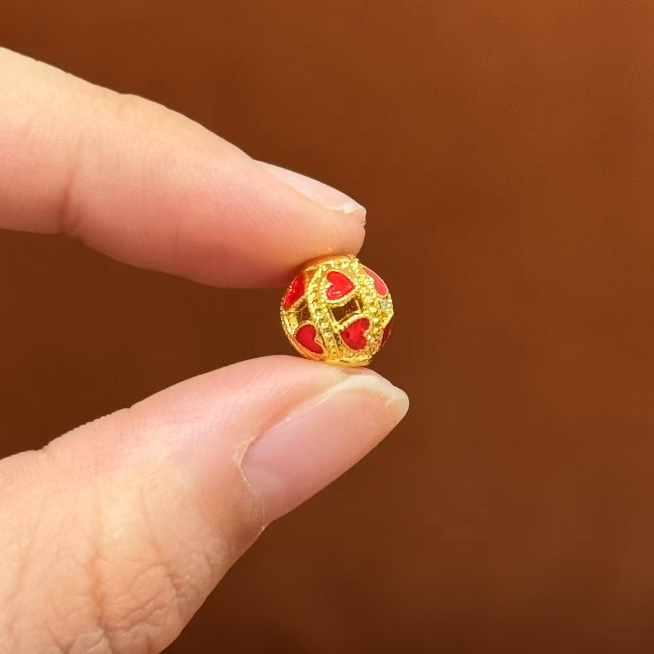 贝贝黄金 足金999 国宝花丝珠系列 红心 珐琅彩 中穿 5D工艺 3338