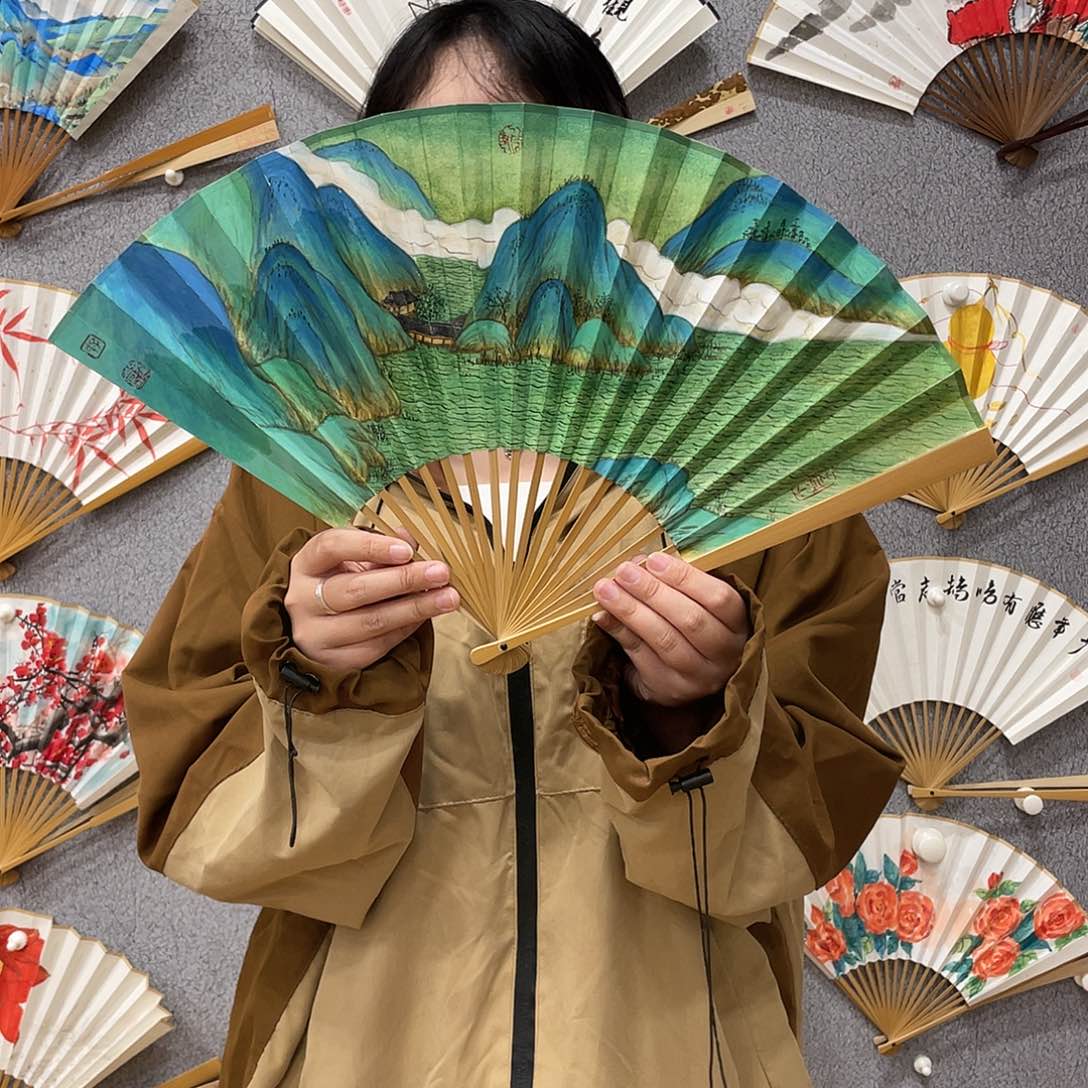 国画95寸玉竹-纯手绘-文玩扇骨（默认粘好）