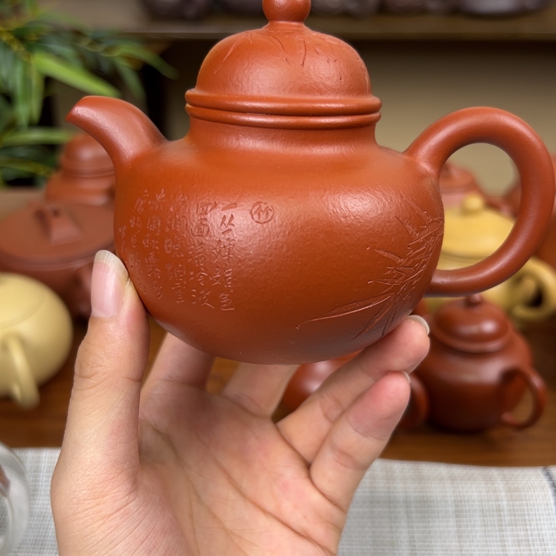 紫砂茶壶紫砂壶掇球朱泥200cc全手