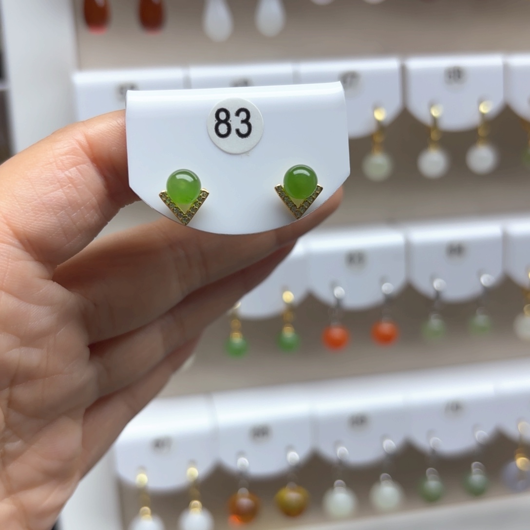 和田玉银S925镶嵌耳饰