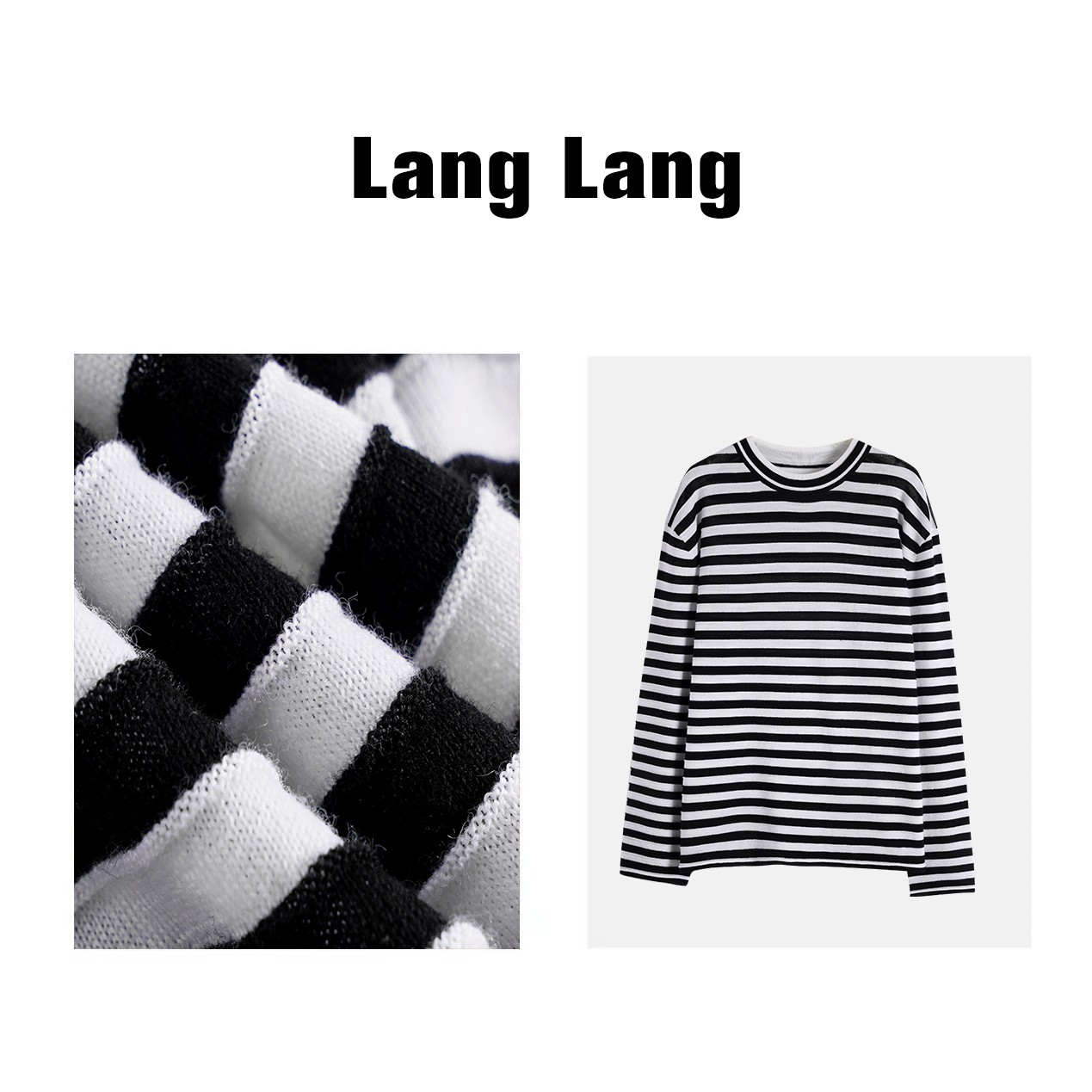 LANG LANG"斑马斑马"潮流黑白圆领羊毛针织衫