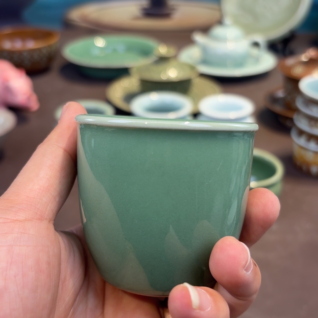 杯小*乐龙泉青瓷茶具微瑕