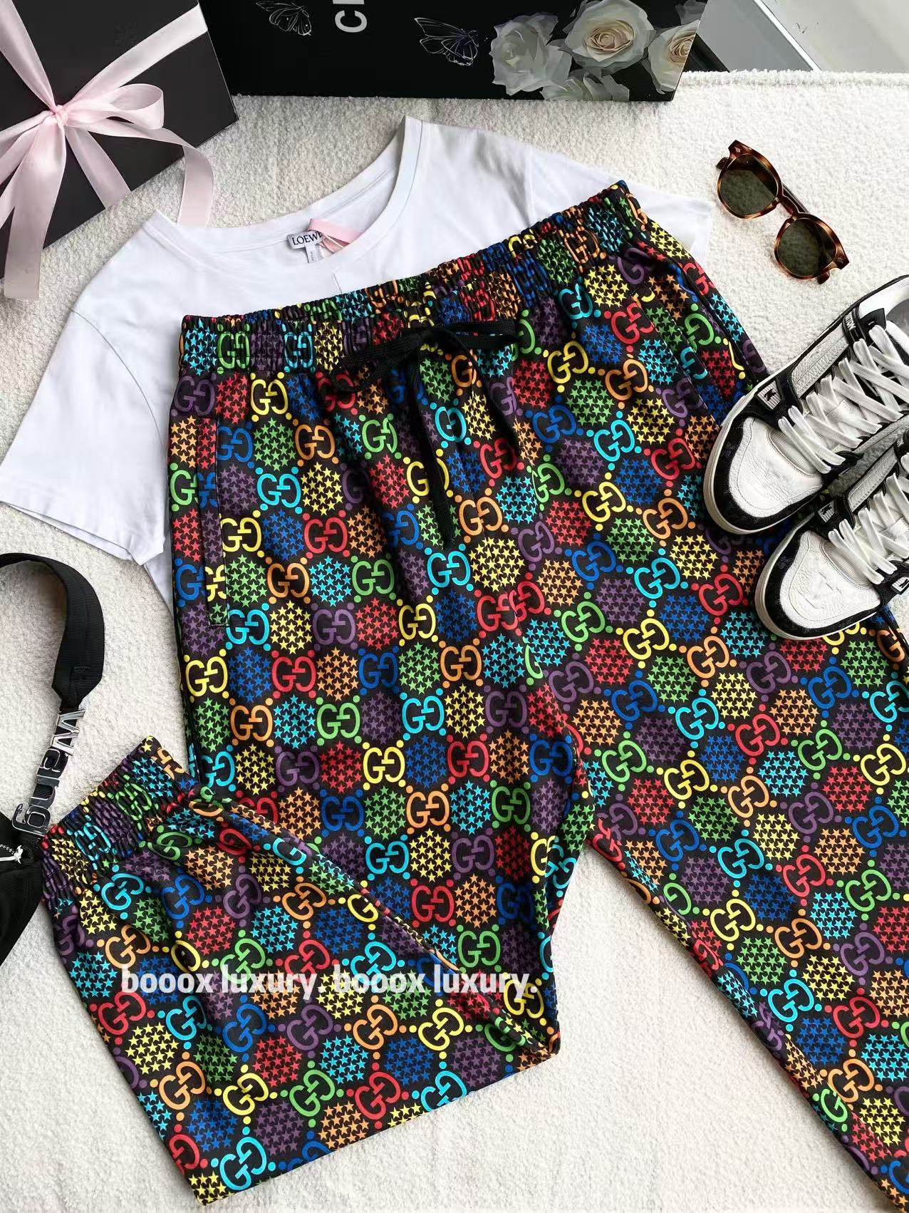 未使用 GUCCI/古驰  qq914 聚酯 跳跳糖系列彩色满印运动裤 XL码