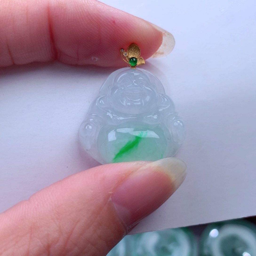 翡翠吊坠(不含链)18K金镶嵌