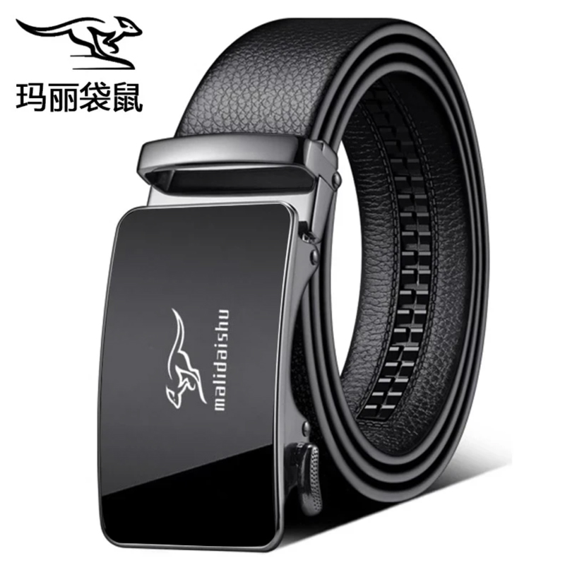 袋鼠皮带男商务皮带男款自动扣头休闲裤腰带男士百搭青年高档礼物