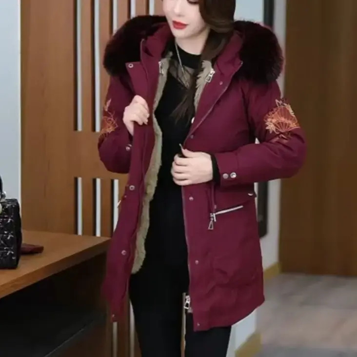新款2025加绒加厚可拆卸内胆派克服外穿宽松显瘦棉服外套中长款