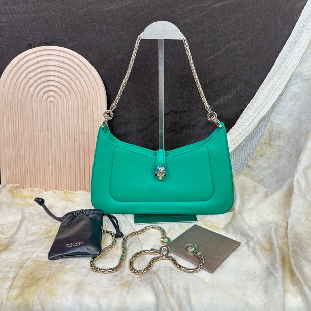 99新 BVLGARI/宝格丽 绿色蛇头baia单肩斜挎包