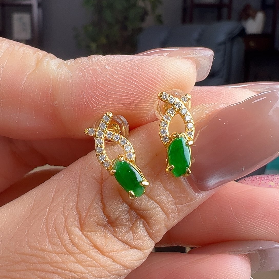 翡翠银S925镶嵌耳饰耳饰44