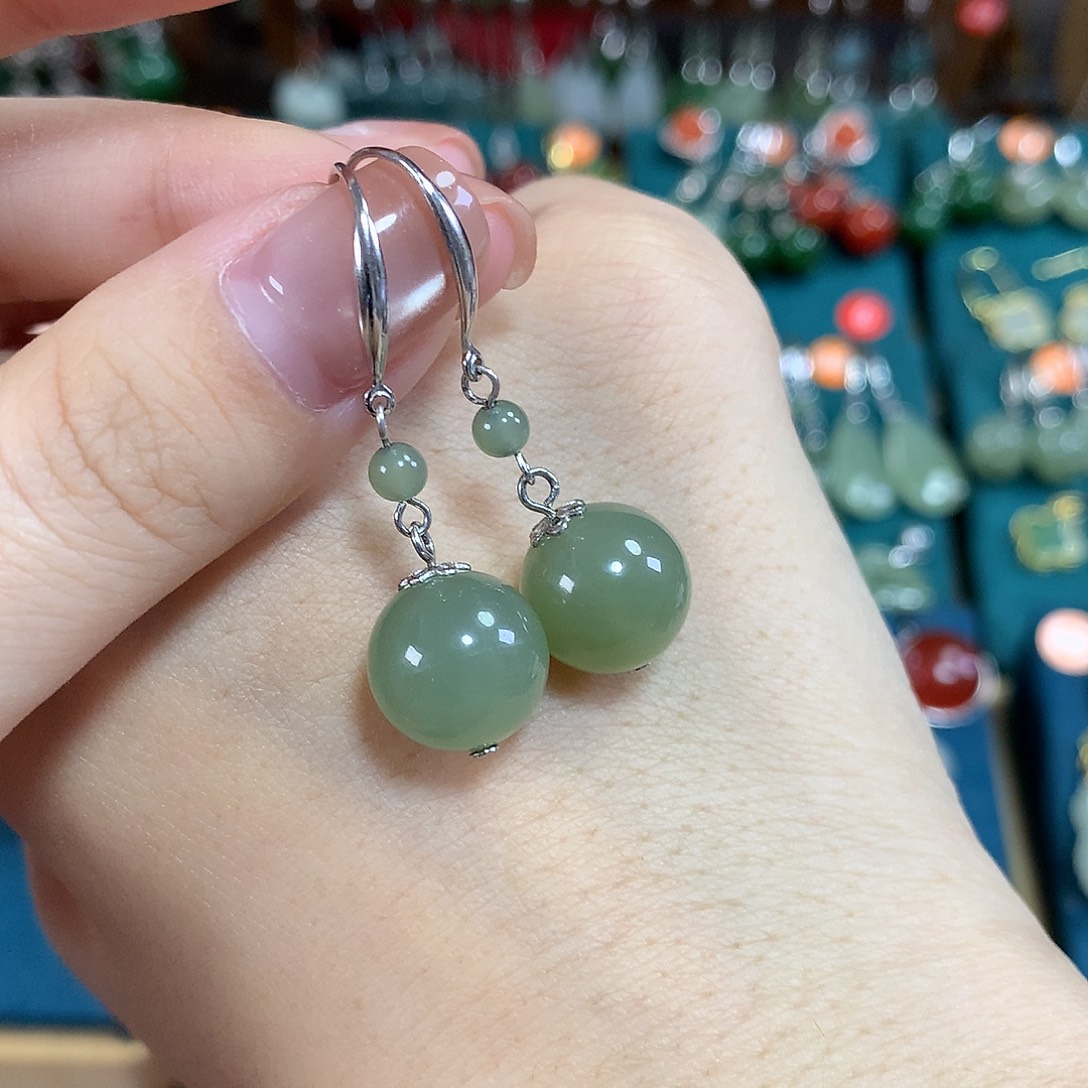 和田玉银S925镶嵌耳饰卡12mm左右