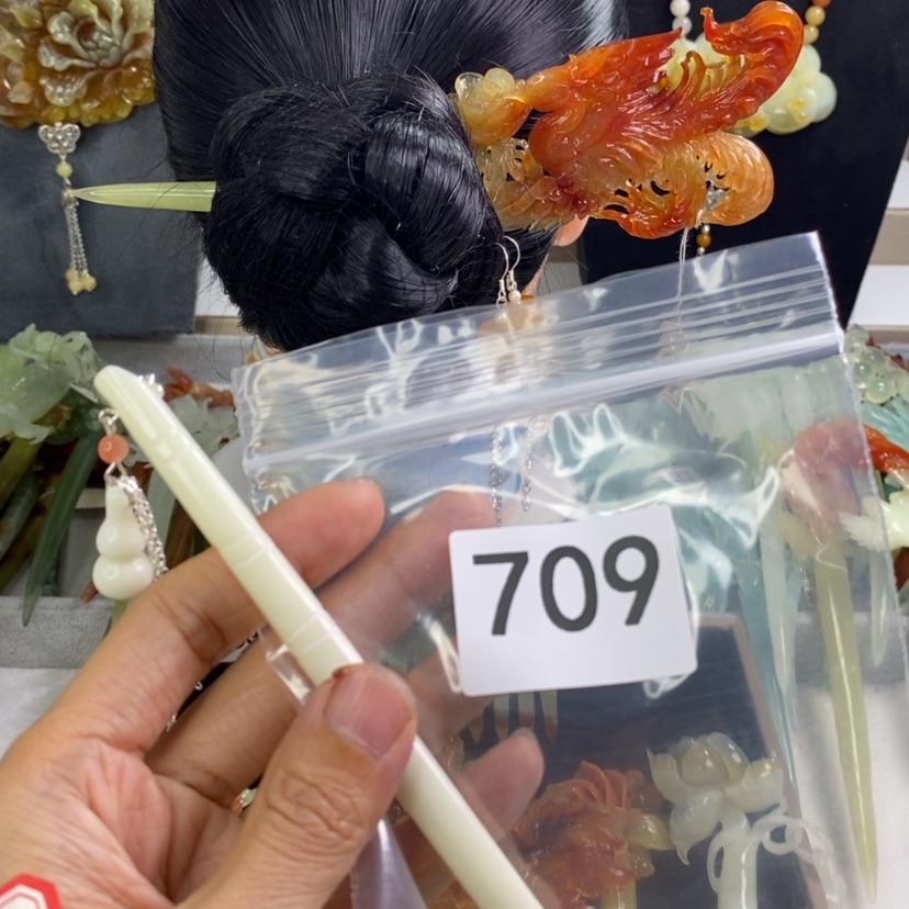 【闪购商品】岫玉发饰未镶嵌青*