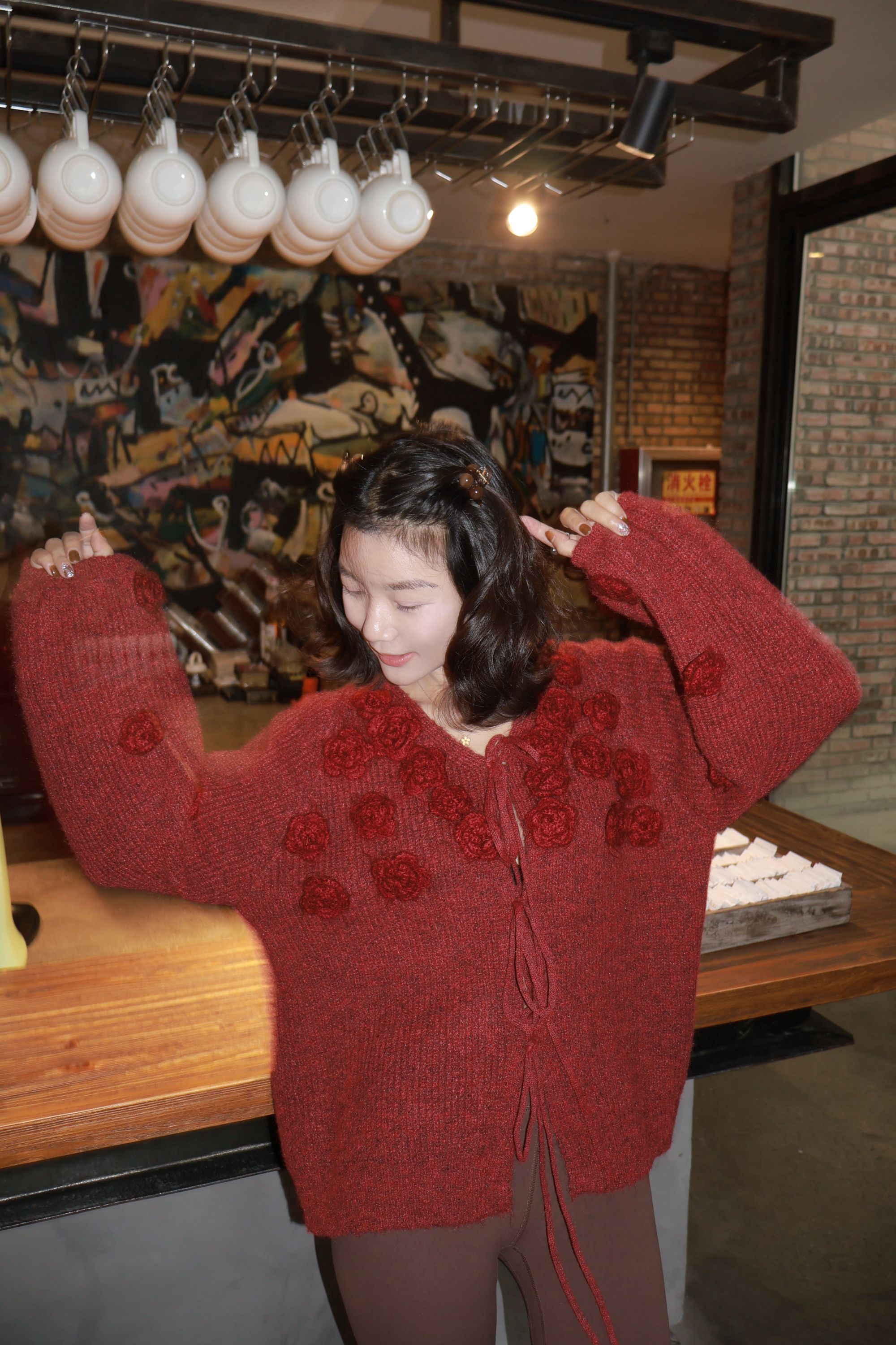 【LF-佳怡专属】秋冬温柔风立体花朵毛衣外套开衫