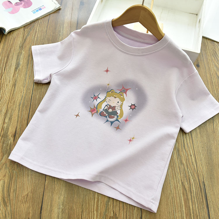 女童洋气时髦薄款晕染爱心印花短袖T  中大儿童宽松休闲上衣T恤夏