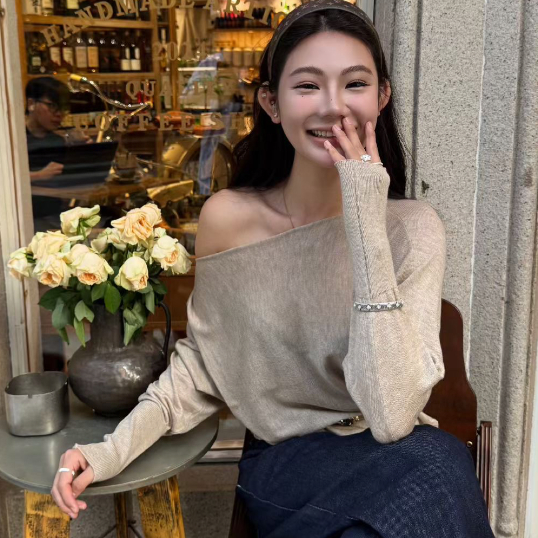 纯色蝙蝠袖女针织极简风毛针织衫小众修身女装百搭
