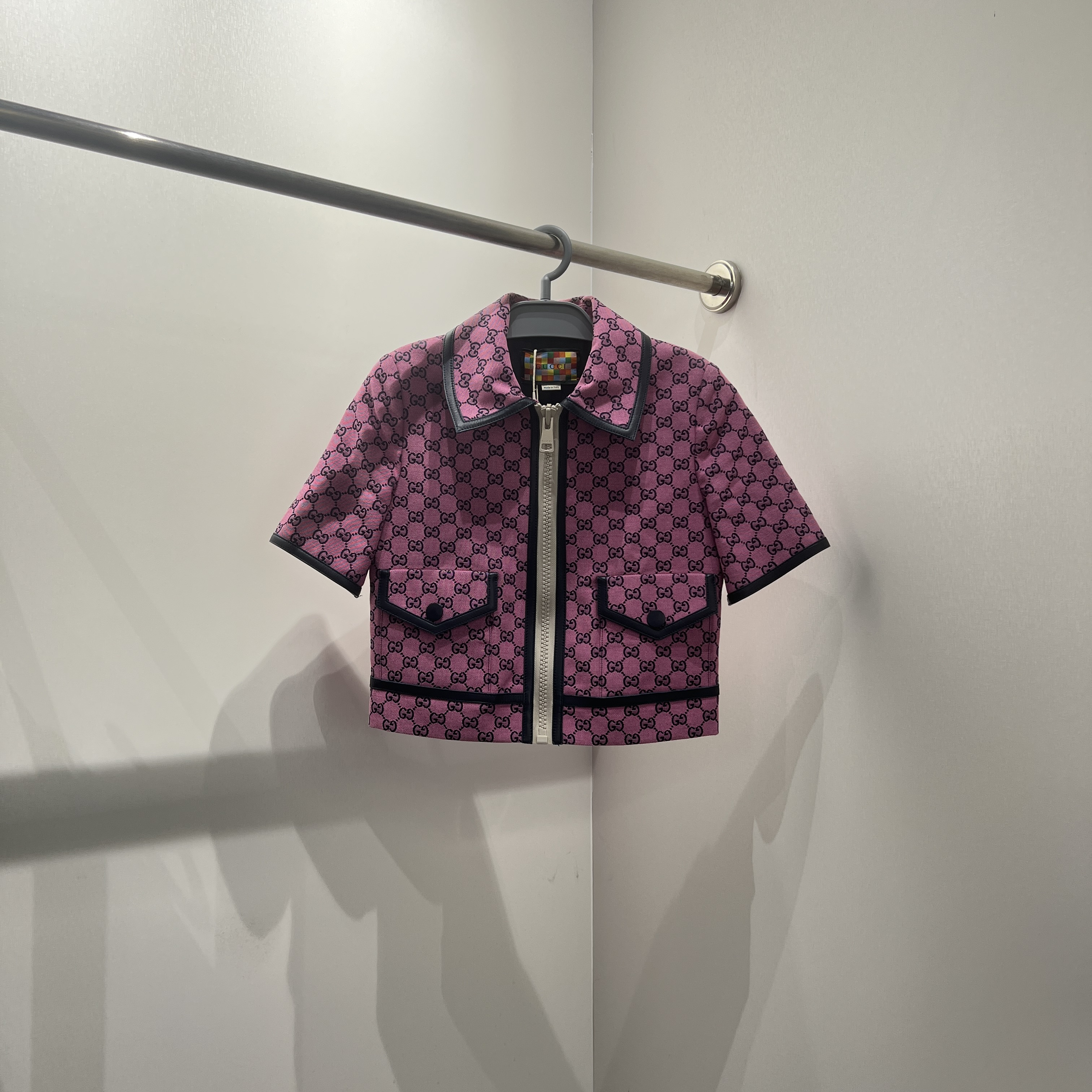 99新 GUCCI/古驰 ipp83/满印logo拼皮上衣 棉 36码