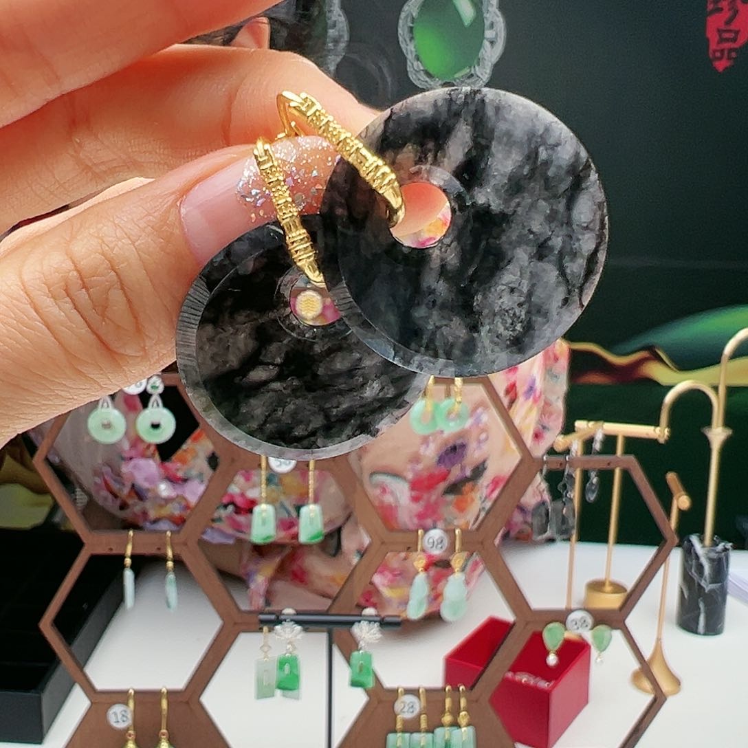 翡翠耳饰银S925镶嵌天然翡翠耳饰银s925镶嵌