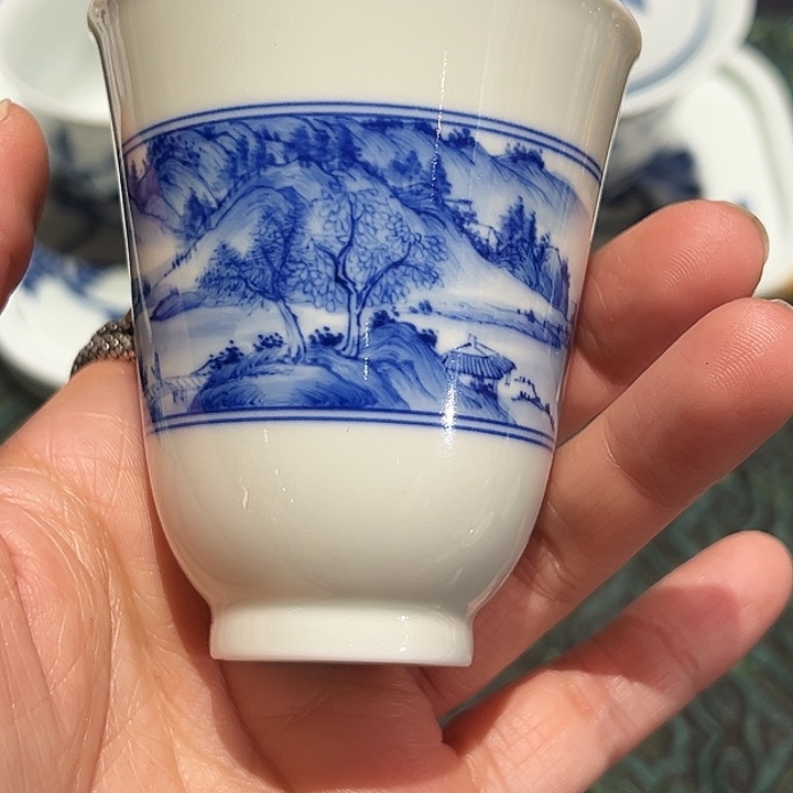 怡琅柴窑手工手绘山水杯