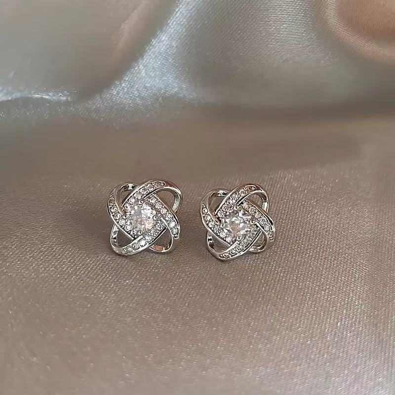 铜合金合成锆石耳饰 四叶草耳钉女高级感耳环小众设计R00800