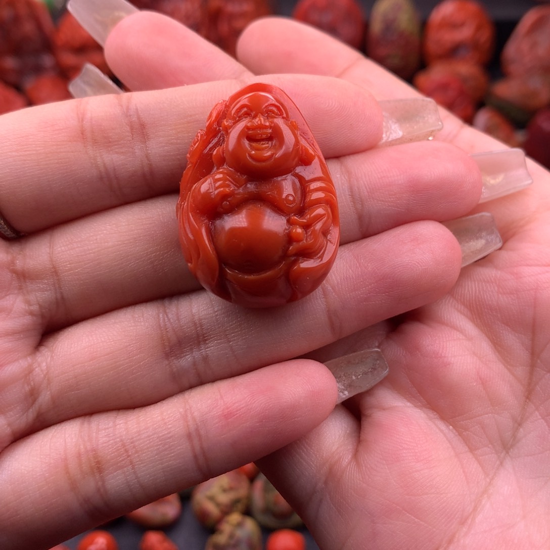 南红玛瑙南红川料弥勒佛吊坠24mm未镶嵌