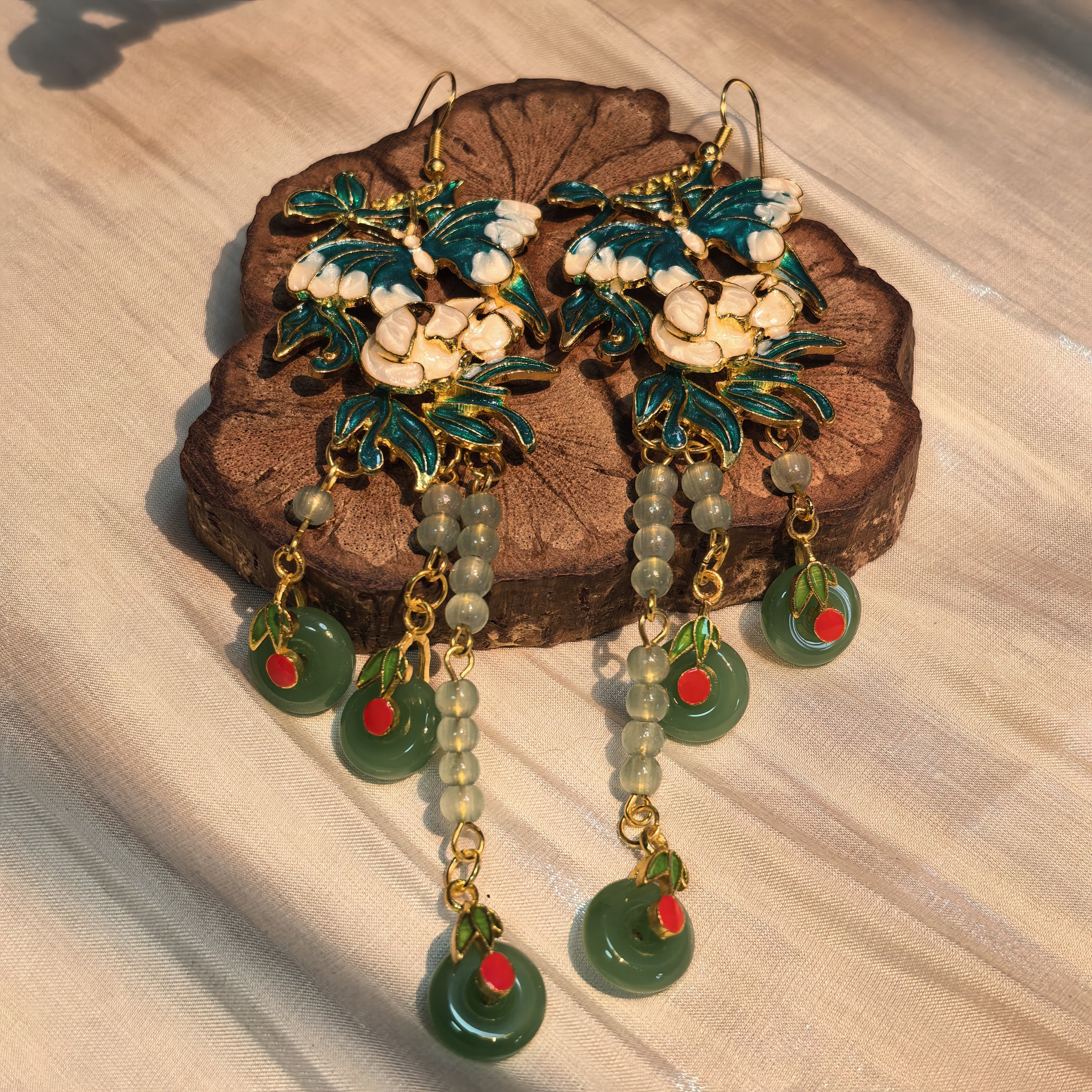 铜合金树脂耳饰 【绿蝴蝶】原创耳环耳饰耳钉