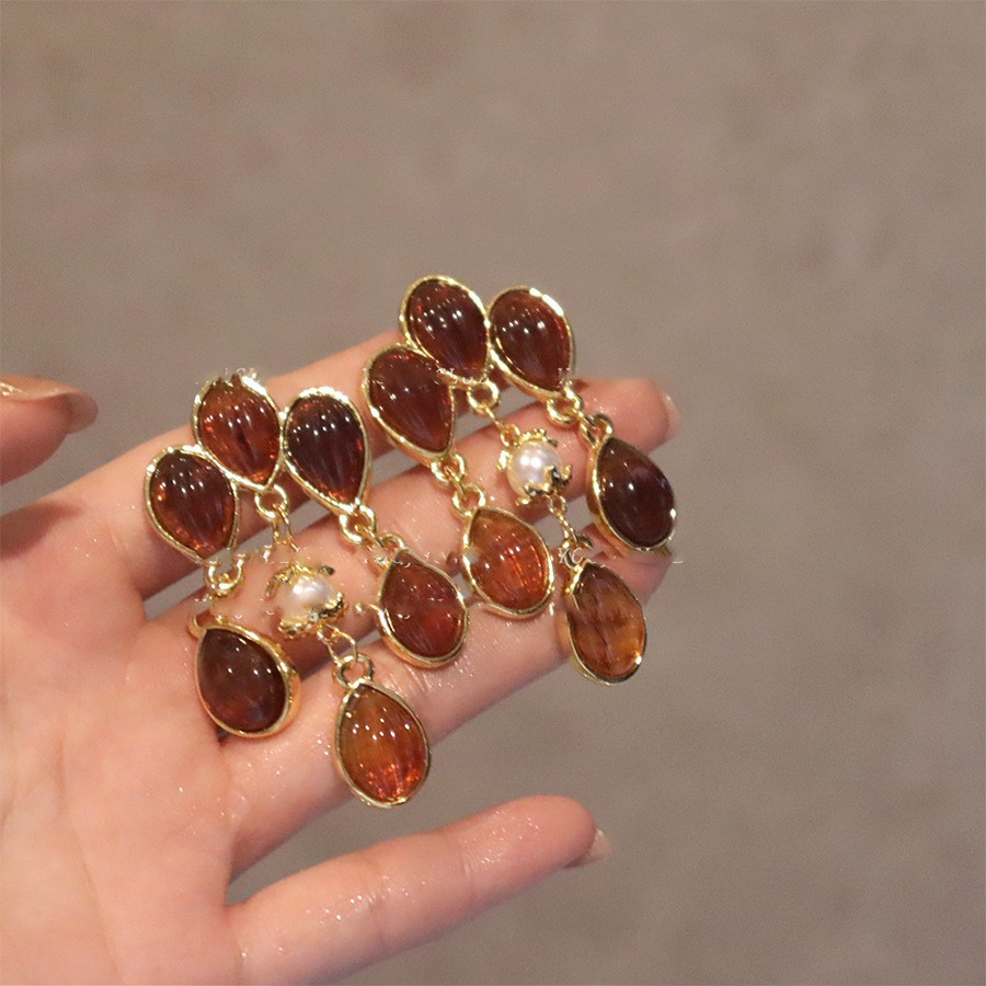 925银树脂耳饰 水滴形珍珠吊坠耳环高级感时尚耳钉潮流百搭耳饰