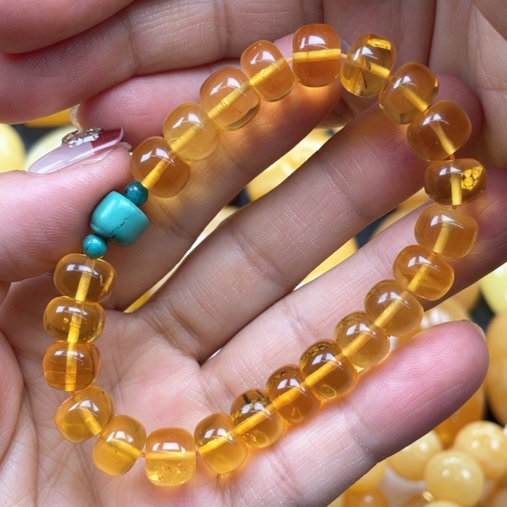 蜜蜡裸石未镶嵌琥珀手串有瑕疵