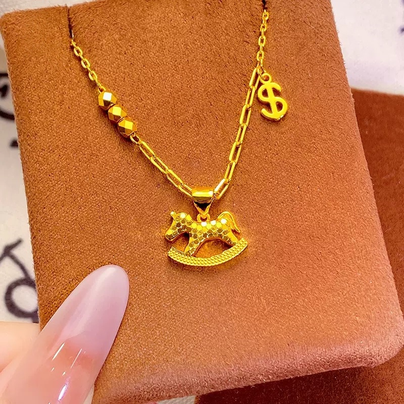 铜合金项链 碎冰冰小木马项链女马上有钱生肖马年礼物轻奢设计感