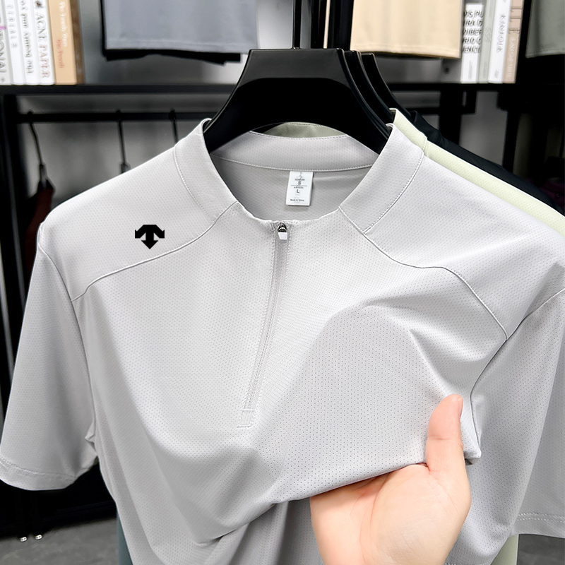 奥特莱斯撤柜丨迪桑家夏季新款短袖T恤男士半拉链高端冰丝速干衣