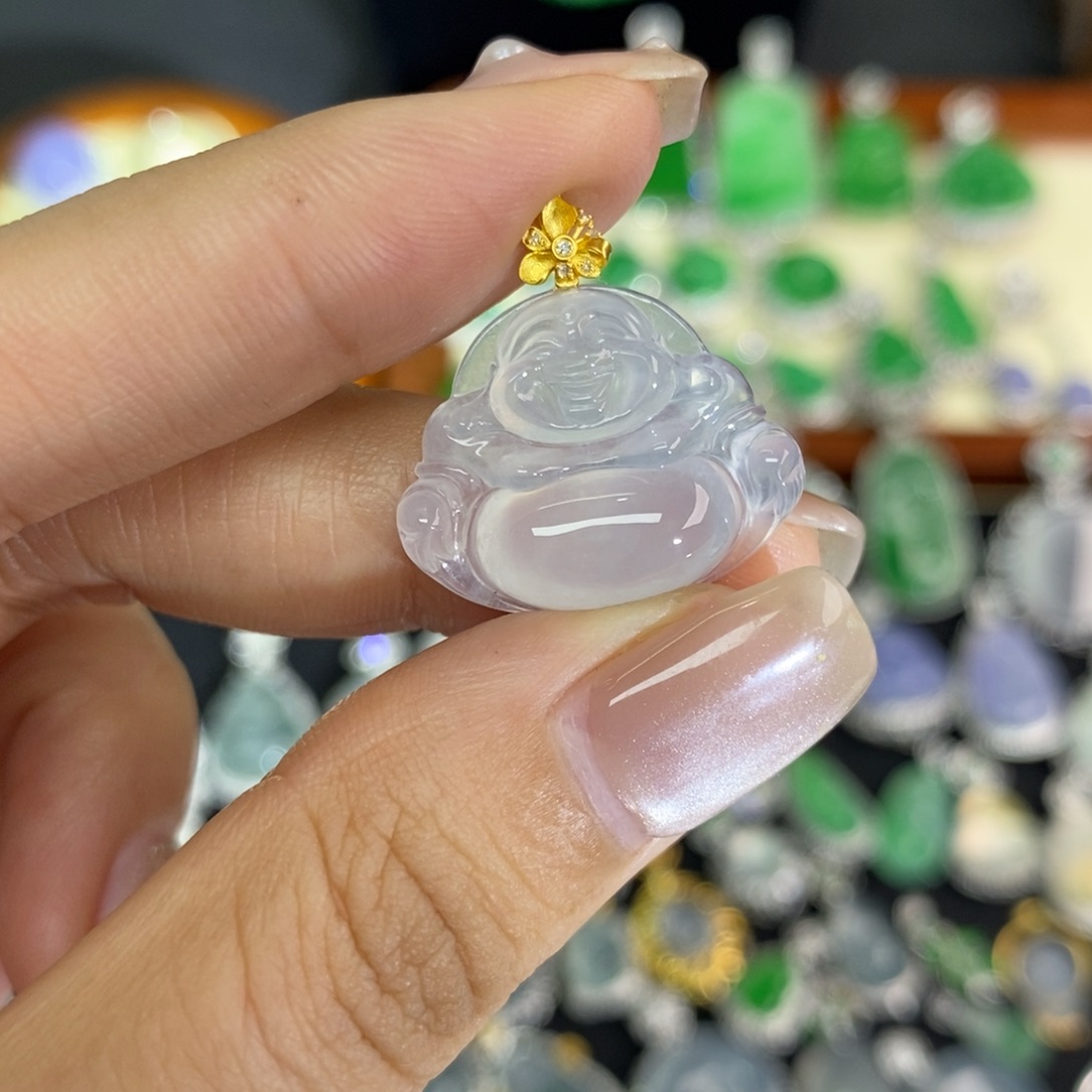 翡翠18K金镶嵌颈饰A货翡翠