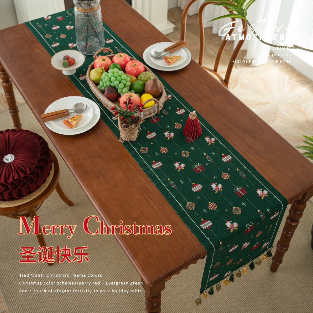 新款圣诞节针织布桌旗创意装饰营造居家节日氛围感美式圣诞节桌旗
