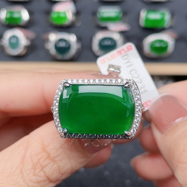 翡翠戒指银S925镶嵌柳*编号2231没运费险