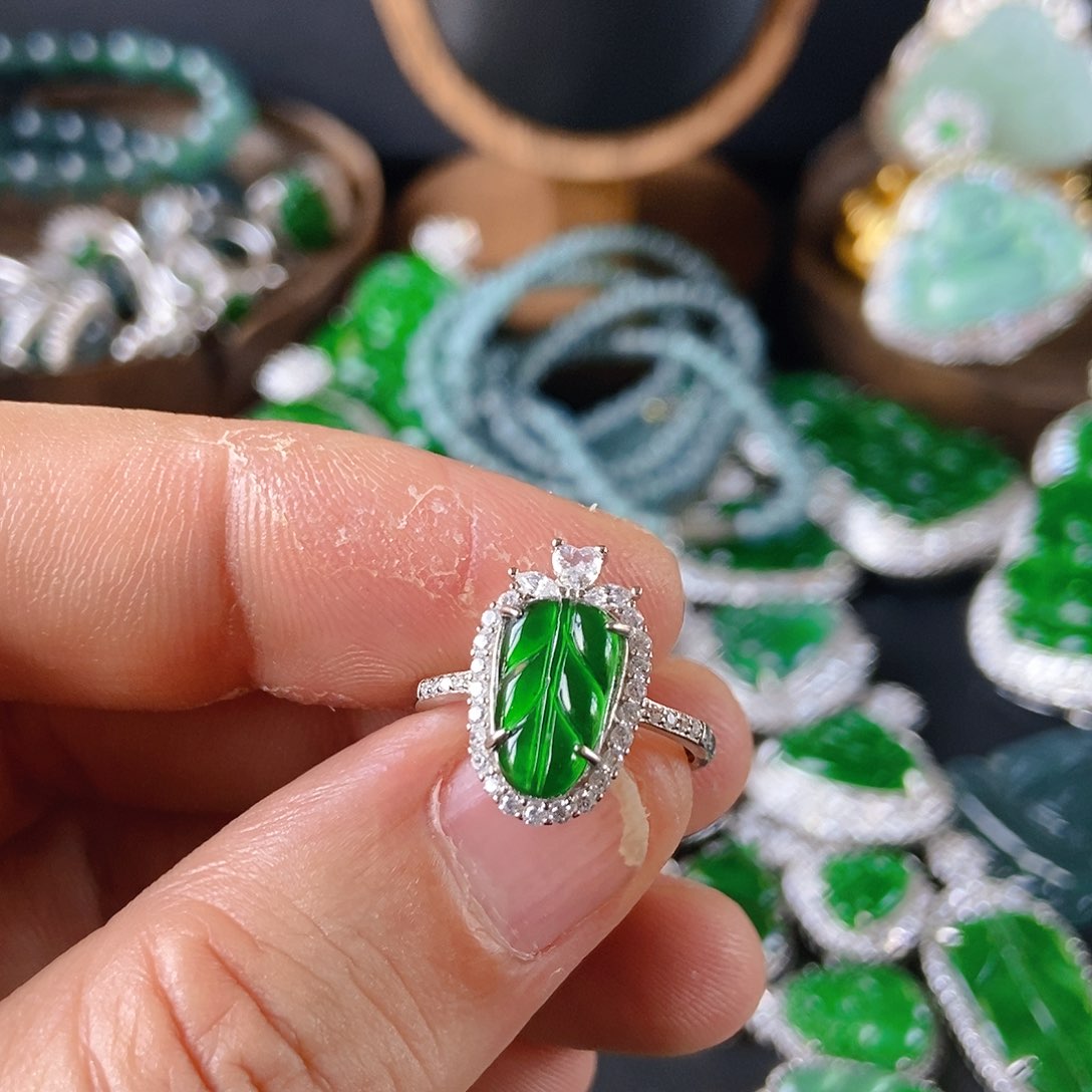 翡翠戒指银S925镶嵌101戒指