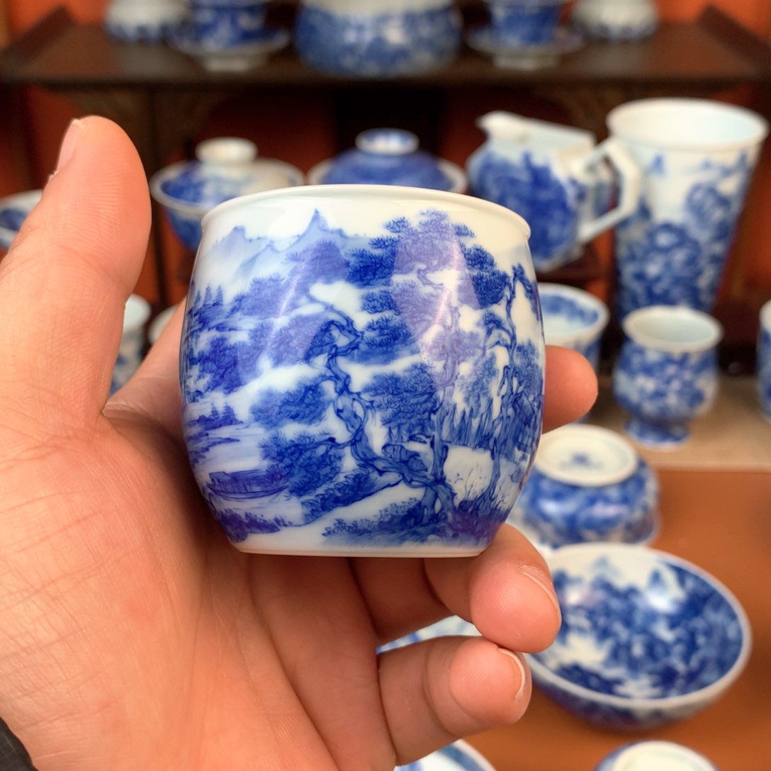 山水主人杯手工手绘