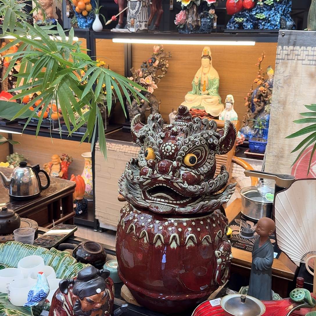 陶瓷红坤醒狮鼓精品