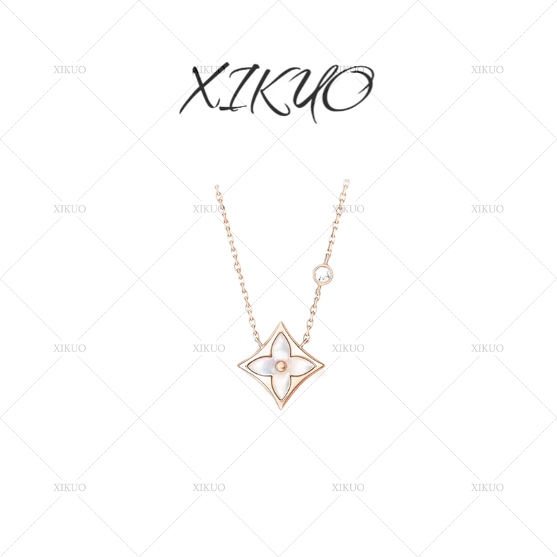 合金项链  XIKUO/喜阔-【林楠专属L】轻奢百搭经典百搭白色老花项链