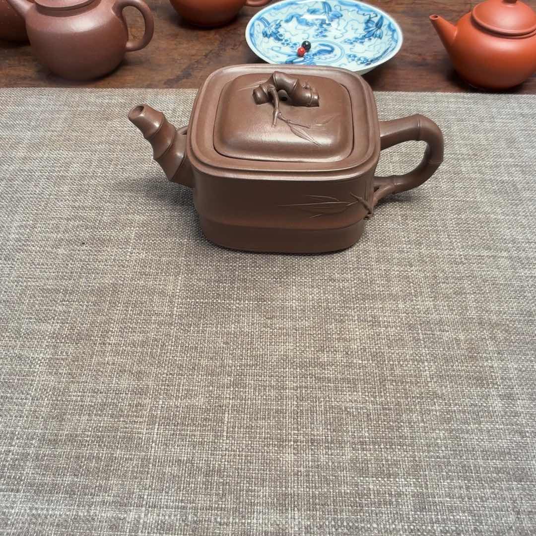 紫砂茶壶70年代销日四方竹壶
