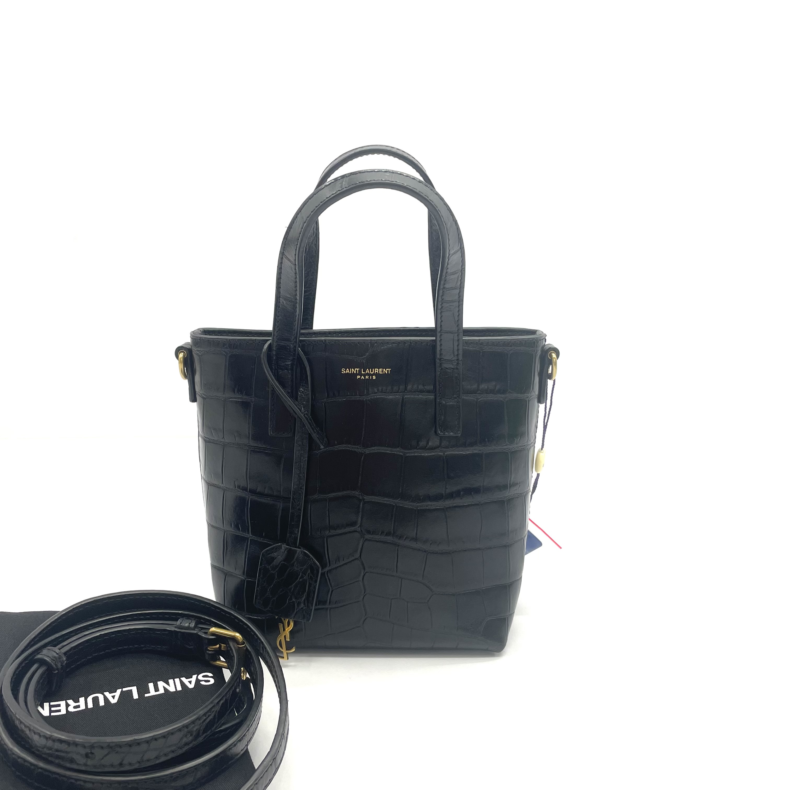 95新 YSL/圣罗兰 98新 PARIS logo吊饰鳄鱼压纹mini 单肩包