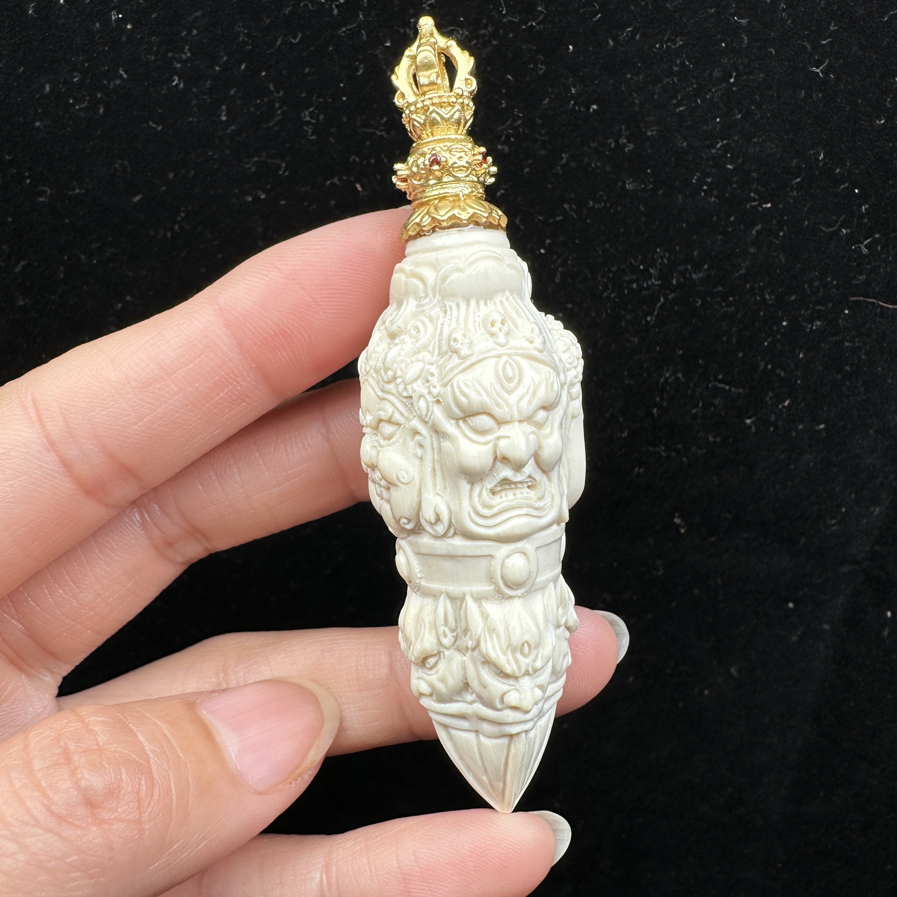 K9349天然猛犸牙雕刻金刚杵22*58mm 支持鉴定 假一罚四