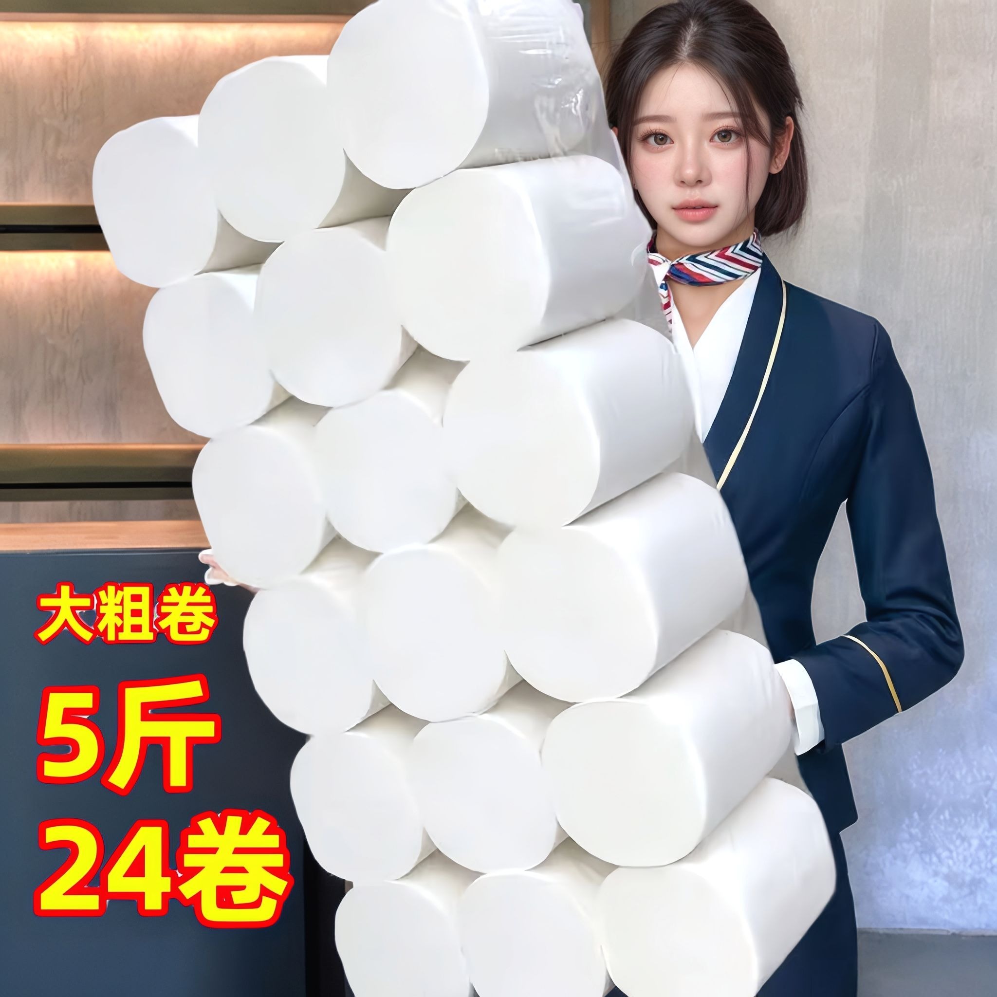 5斤24卷原木卫生纸加厚卷纸实惠装家用擦手纸无芯卷筒纸批发厕纸