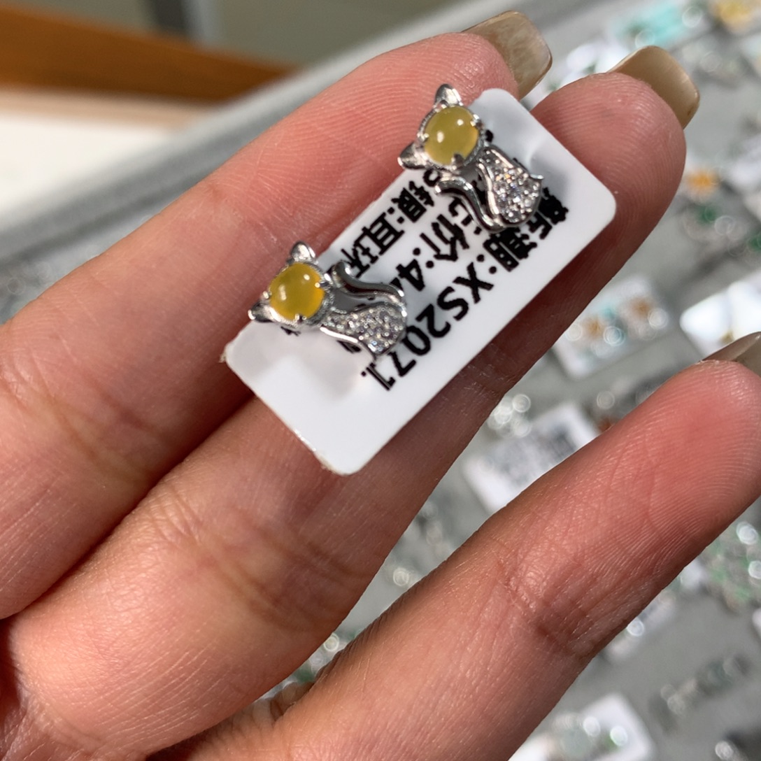 翡翠银S925镶嵌颈饰耳钉