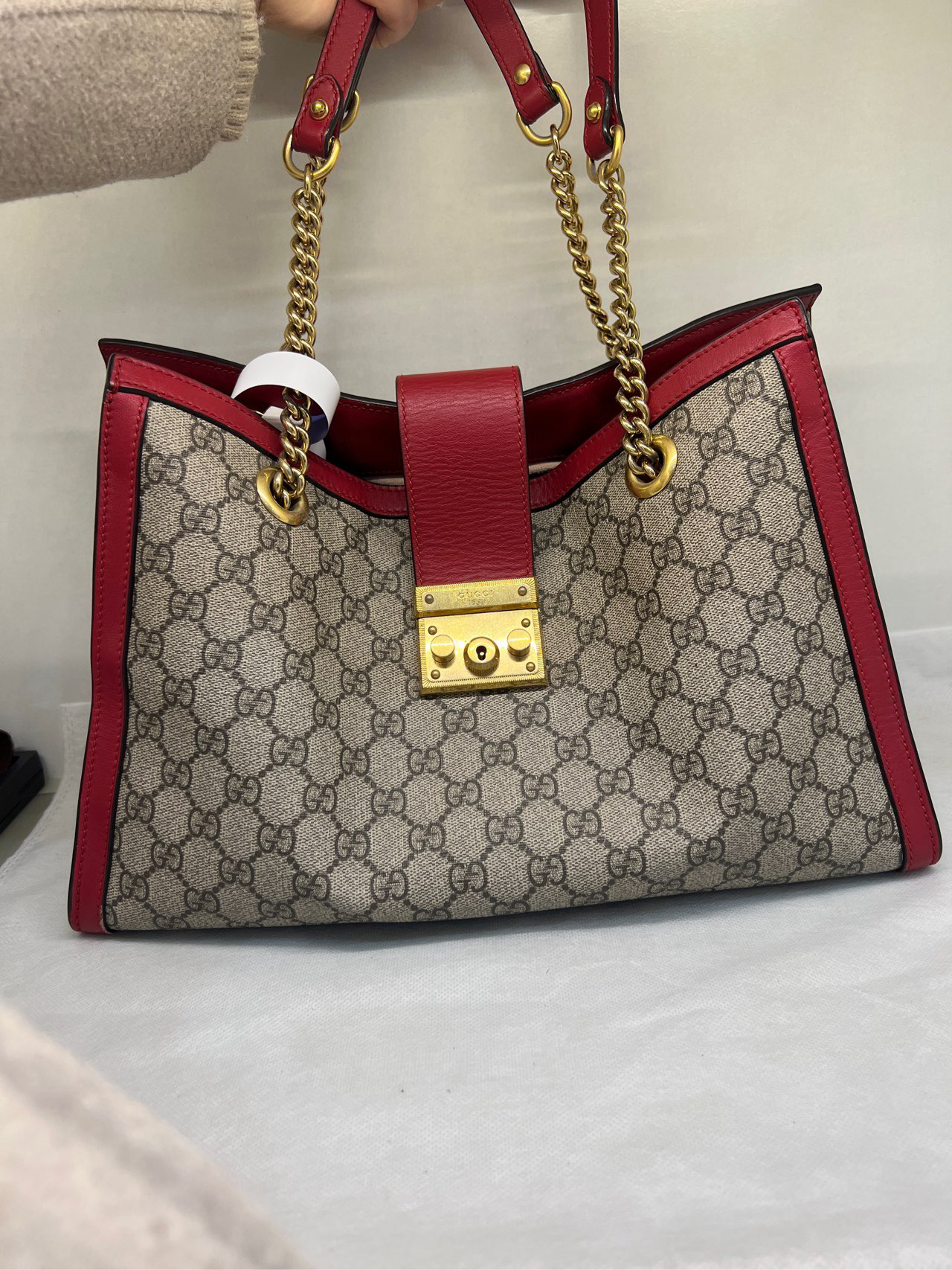 99新 GUCCI/古驰 思琳凯旋门迷你马鞍老花满印翻盖单肩包斜挎包