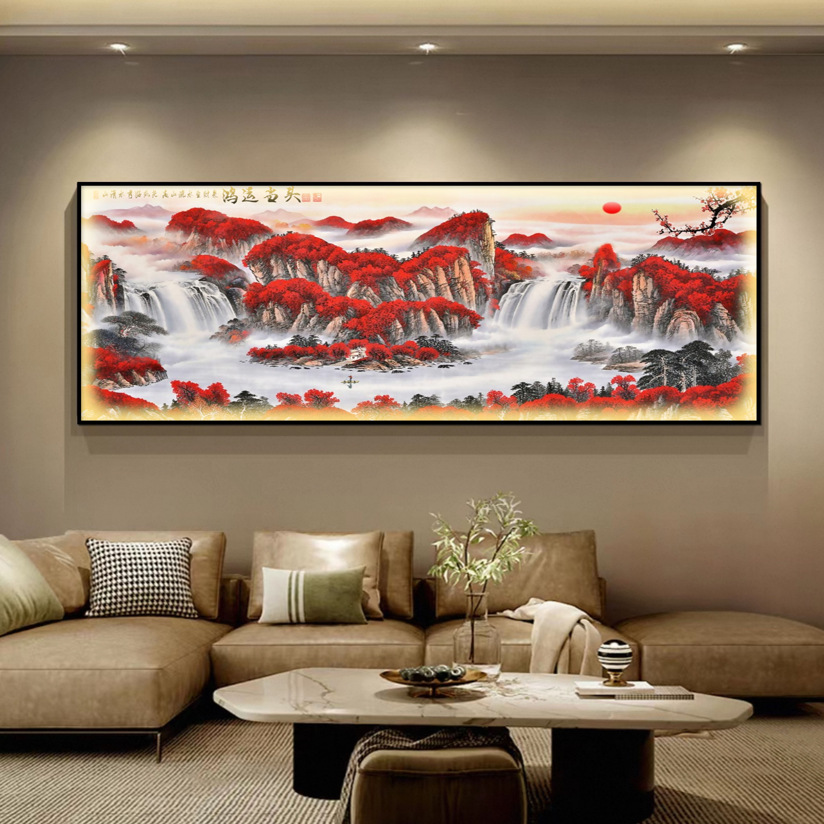 DE-021鸿运当头装饰灯画中式山水画客厅装饰画高档办公室画捡漏5