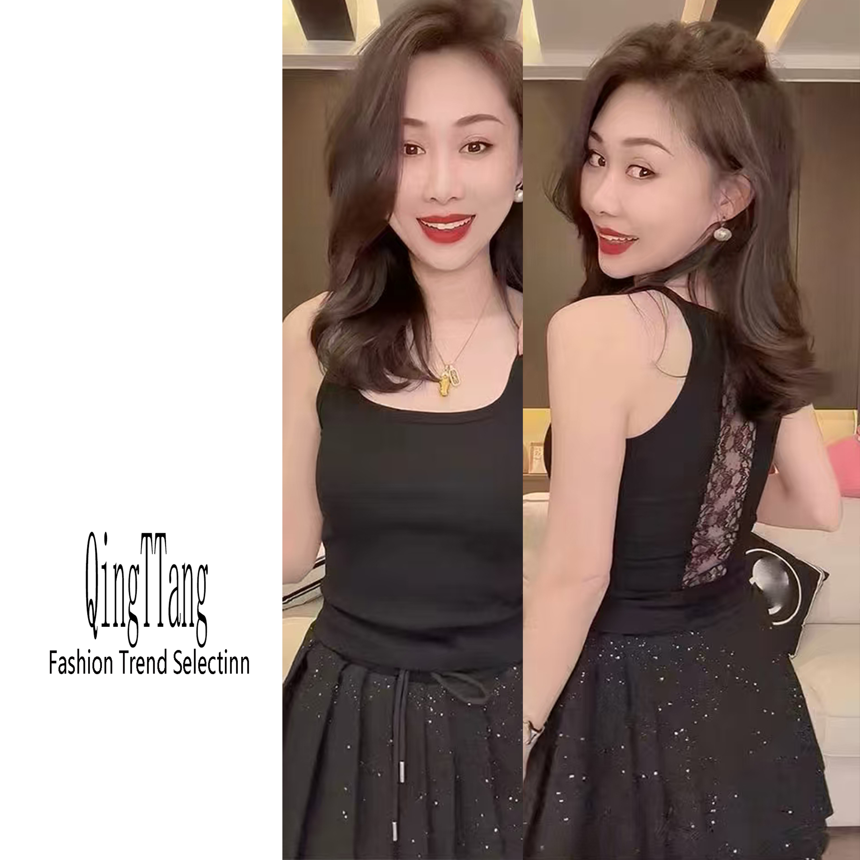 [青唐。优选】2025时尚美体蕾丝拼接固定杯美背