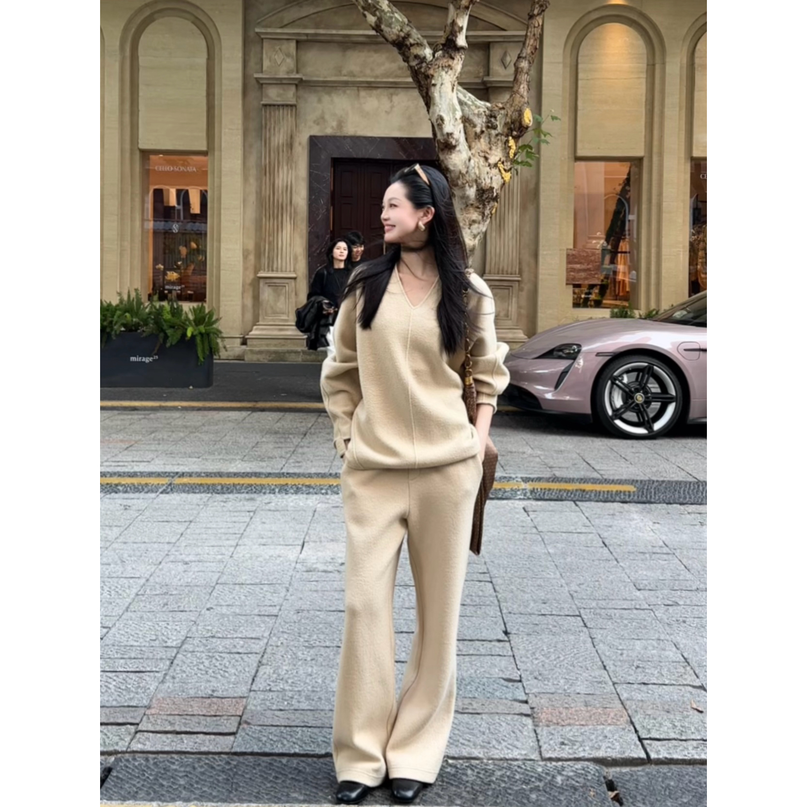 DAMAO-【时光琥珀】重磅羊毛V领秋冬上衣气质高奢套装